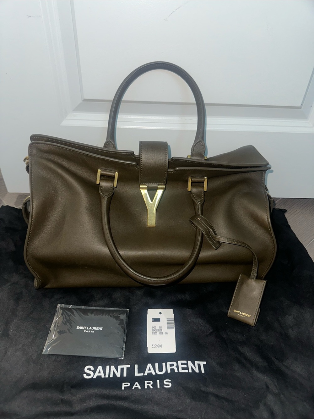 Saint Laurent olive green Leather Sac de Jour Top Handle Bag